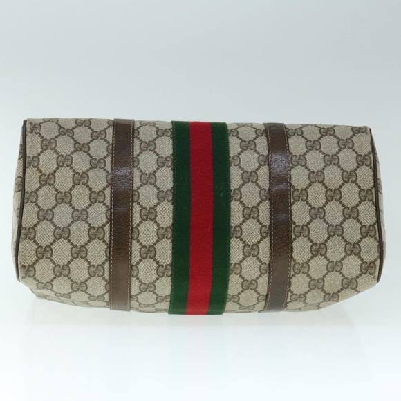GUCCI GG Canvas Web Sherry Line Boston Bag PVC Beige Green Red Auth yk9774 - Picture 5 of 16